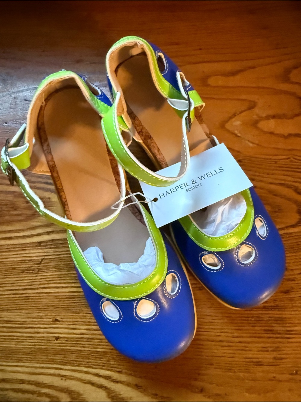 Girls Blue and Lime Mary Jane Dress Shoes